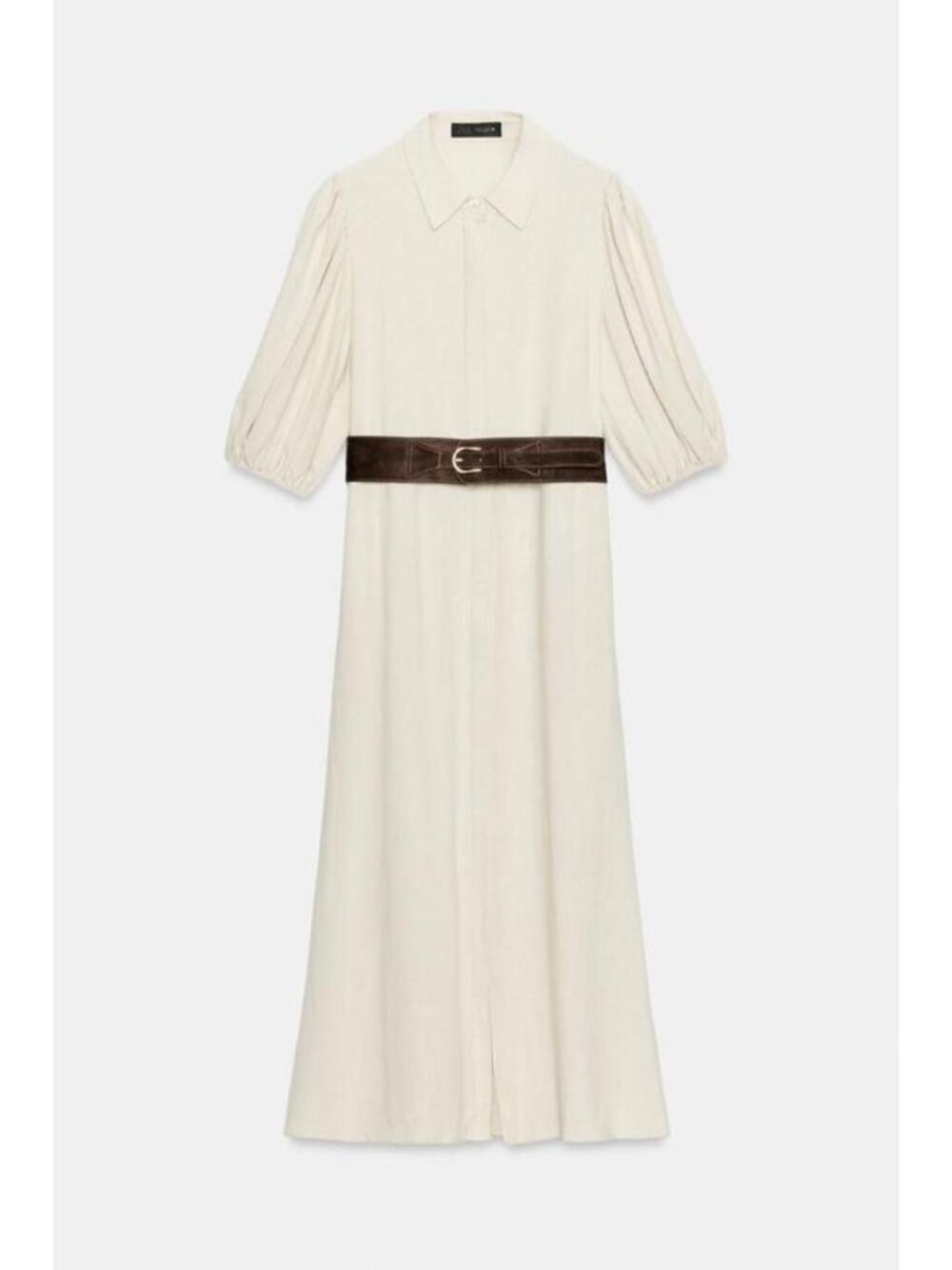 ZARA LINEN BLEND MIDI DRESS WITH BELT - Picture 7 of 9
